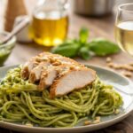 Pasta al pesto y pollo