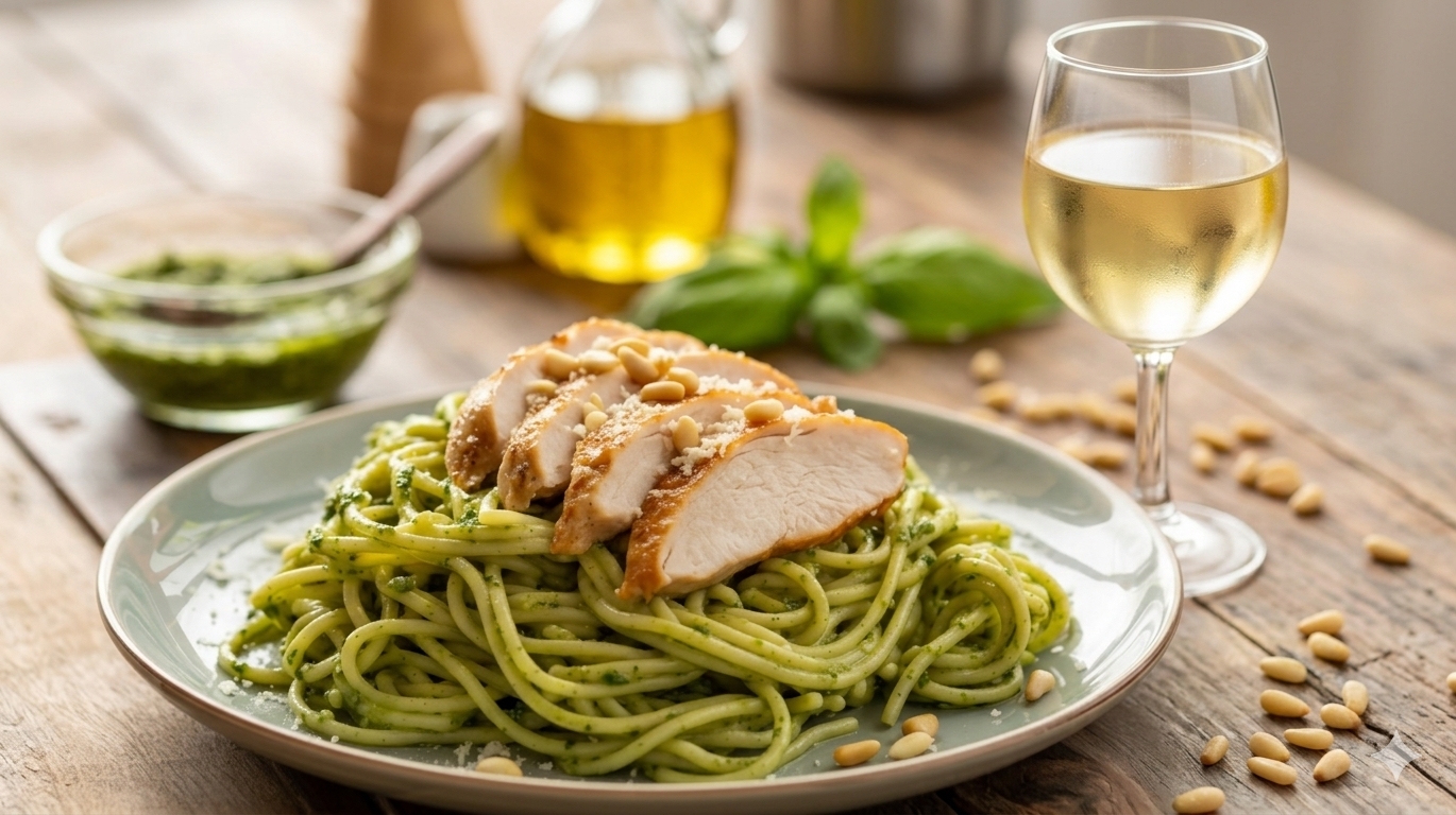 al pesto pasta y vino Pasta al pesto y pollo - Image 1